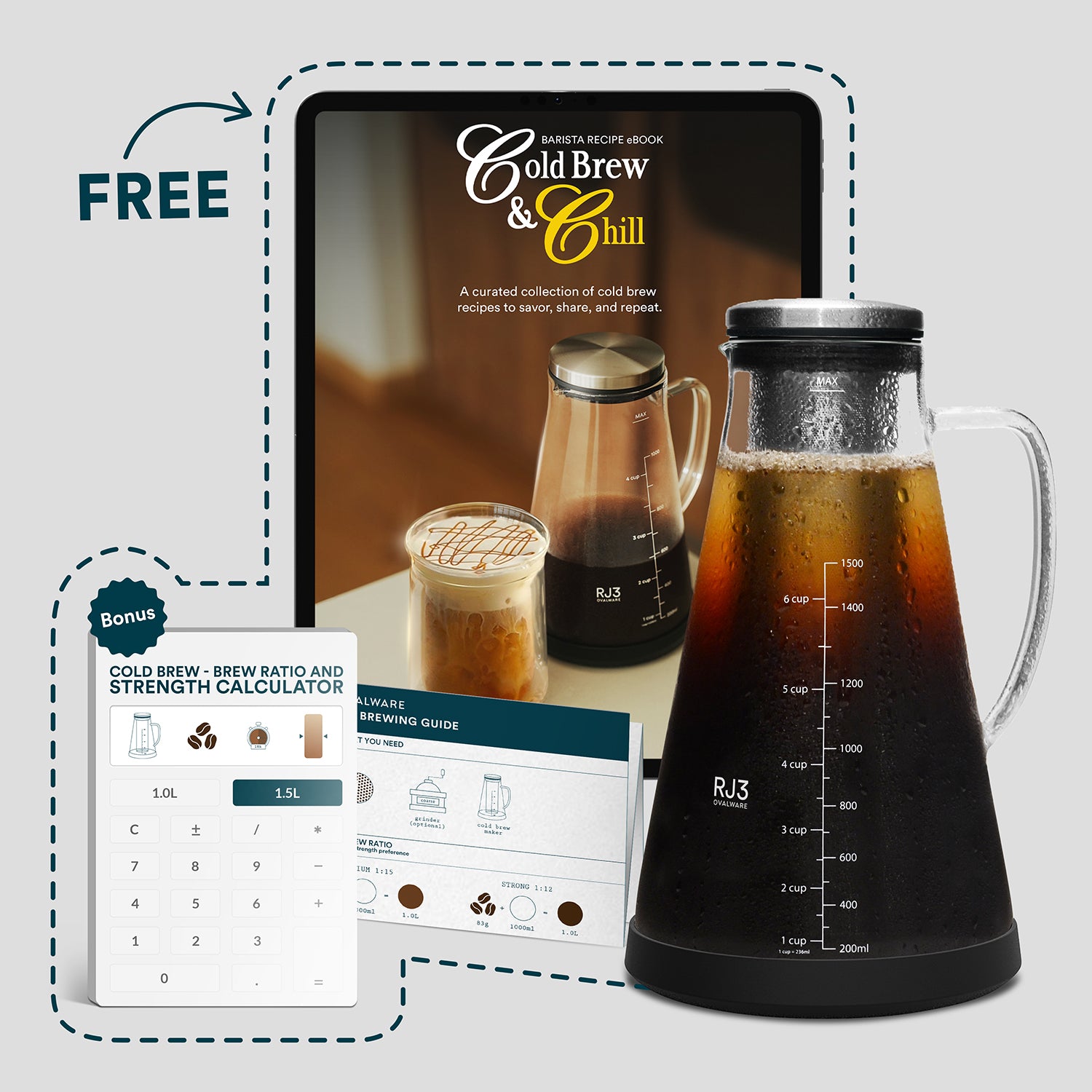 Cold Brew Starter Kit - W/ Cold Brew 101 Sheet and Barista Recipe Book
