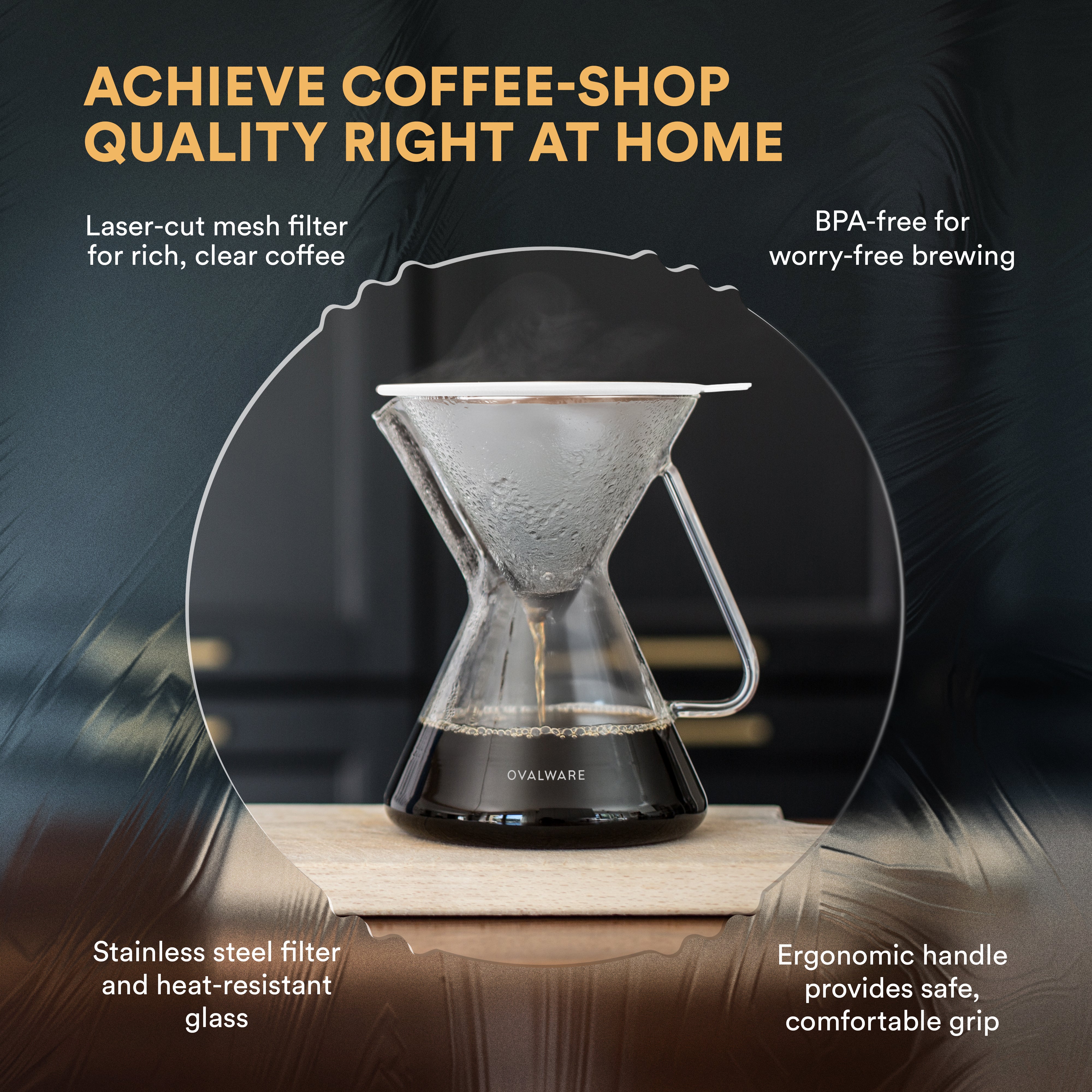 Pour Over Coffee Maker with Filter - 500ml/17oz