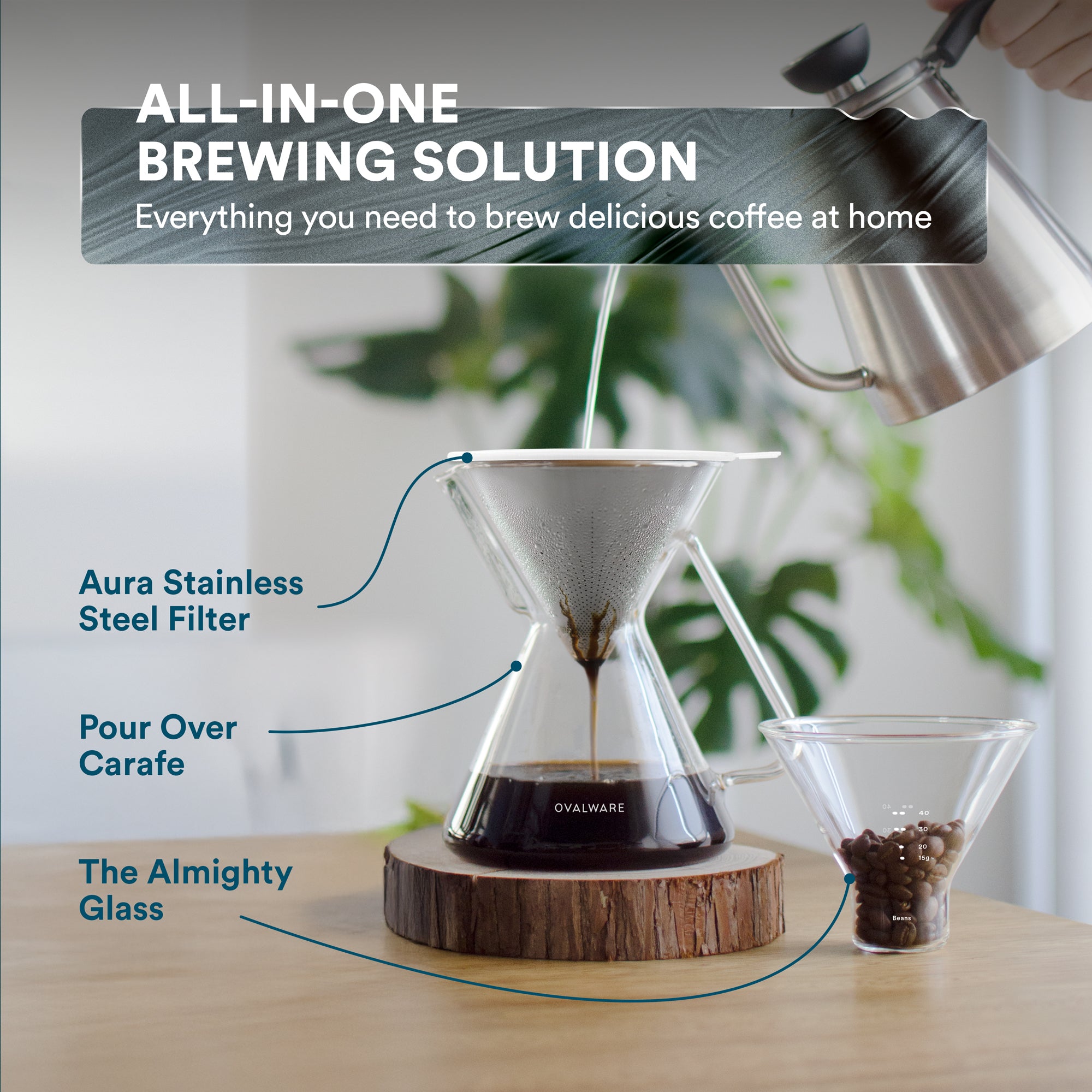 Pour Over Coffee Maker with Filter - 500ml/17oz