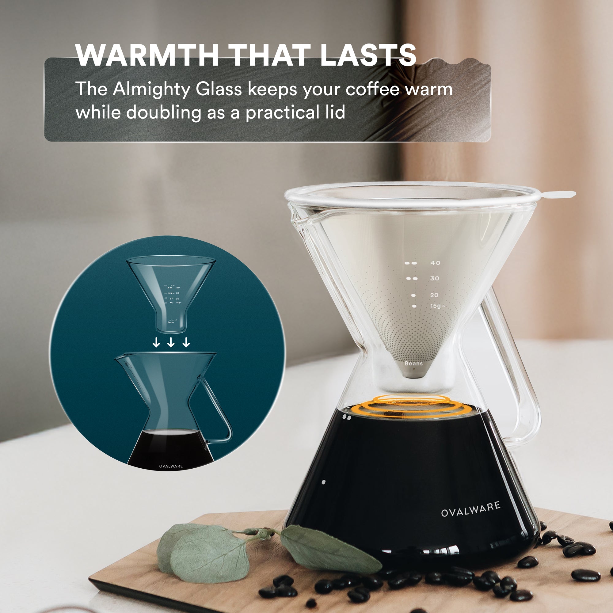 Pour Over Coffee Maker with Filter - 500ml/17oz