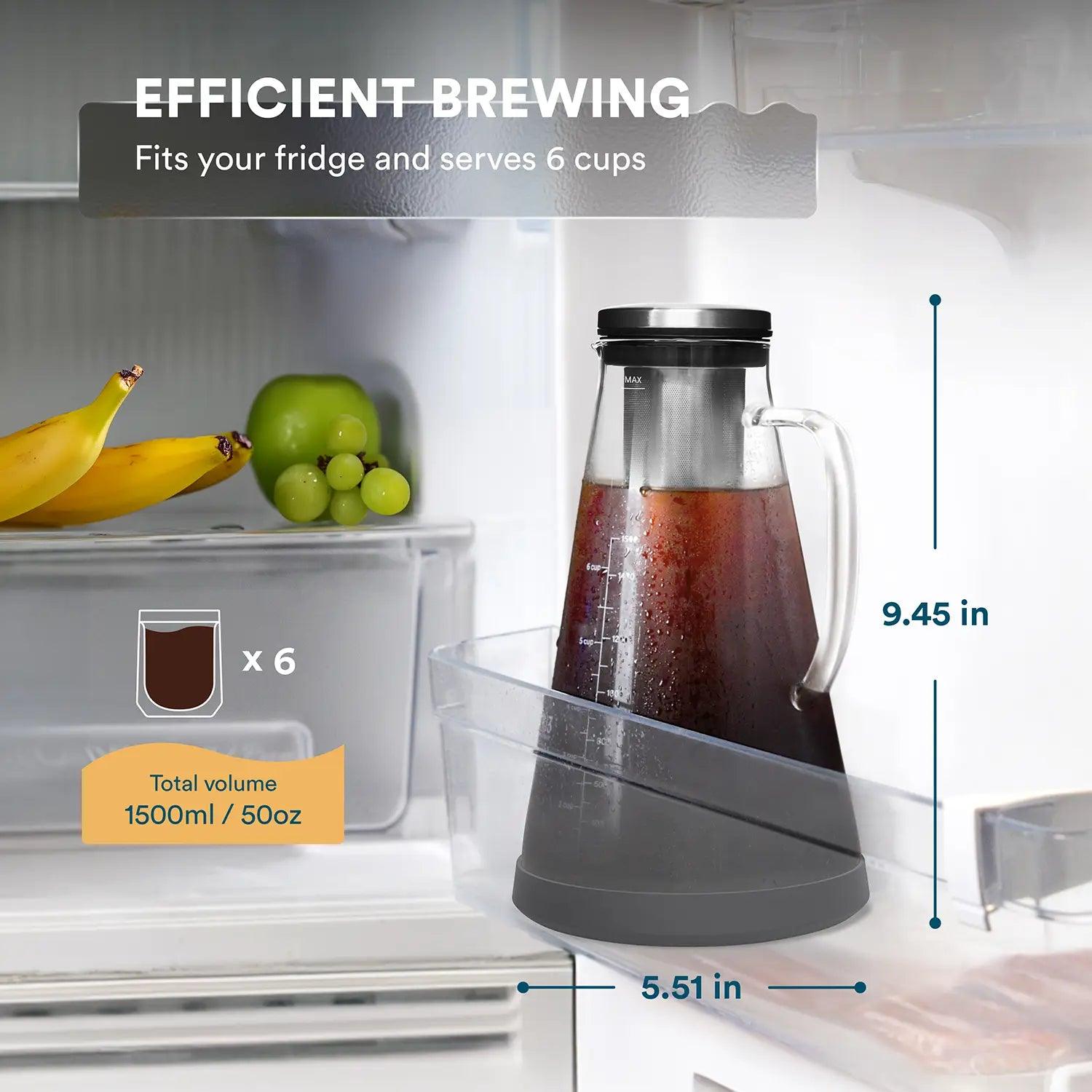 Best cold brew maker makes coffee brewing efficient for six servings with a total volume of 50oz