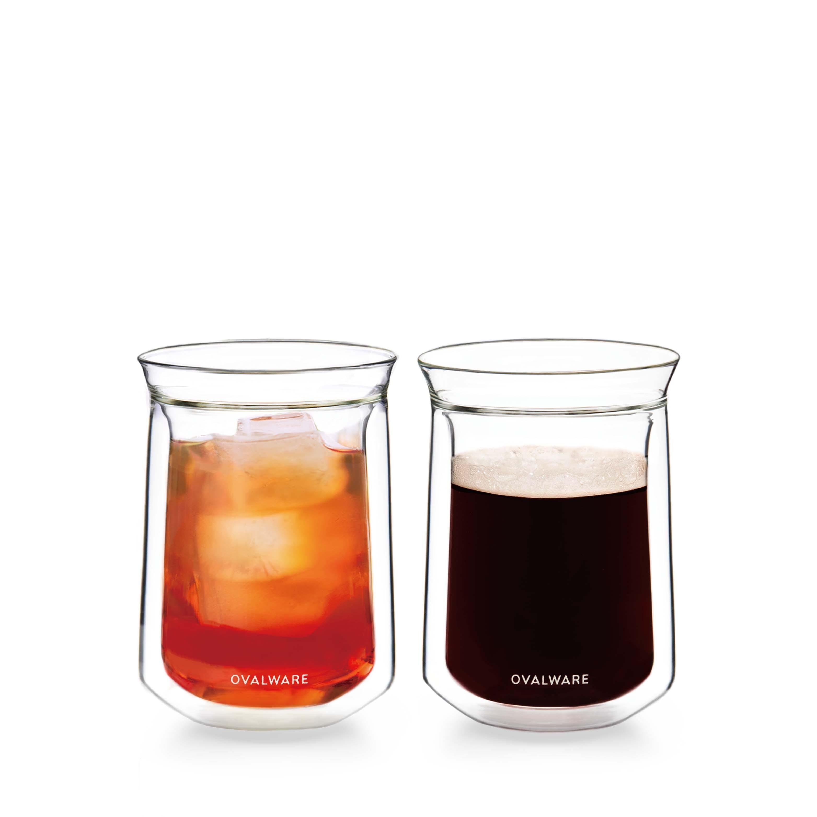 Set of two double wall glasses with freshly brewed coffee