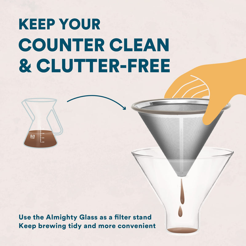 OVALWARE Pour Over Coffee Maker - Almighty Glass as a filter holder