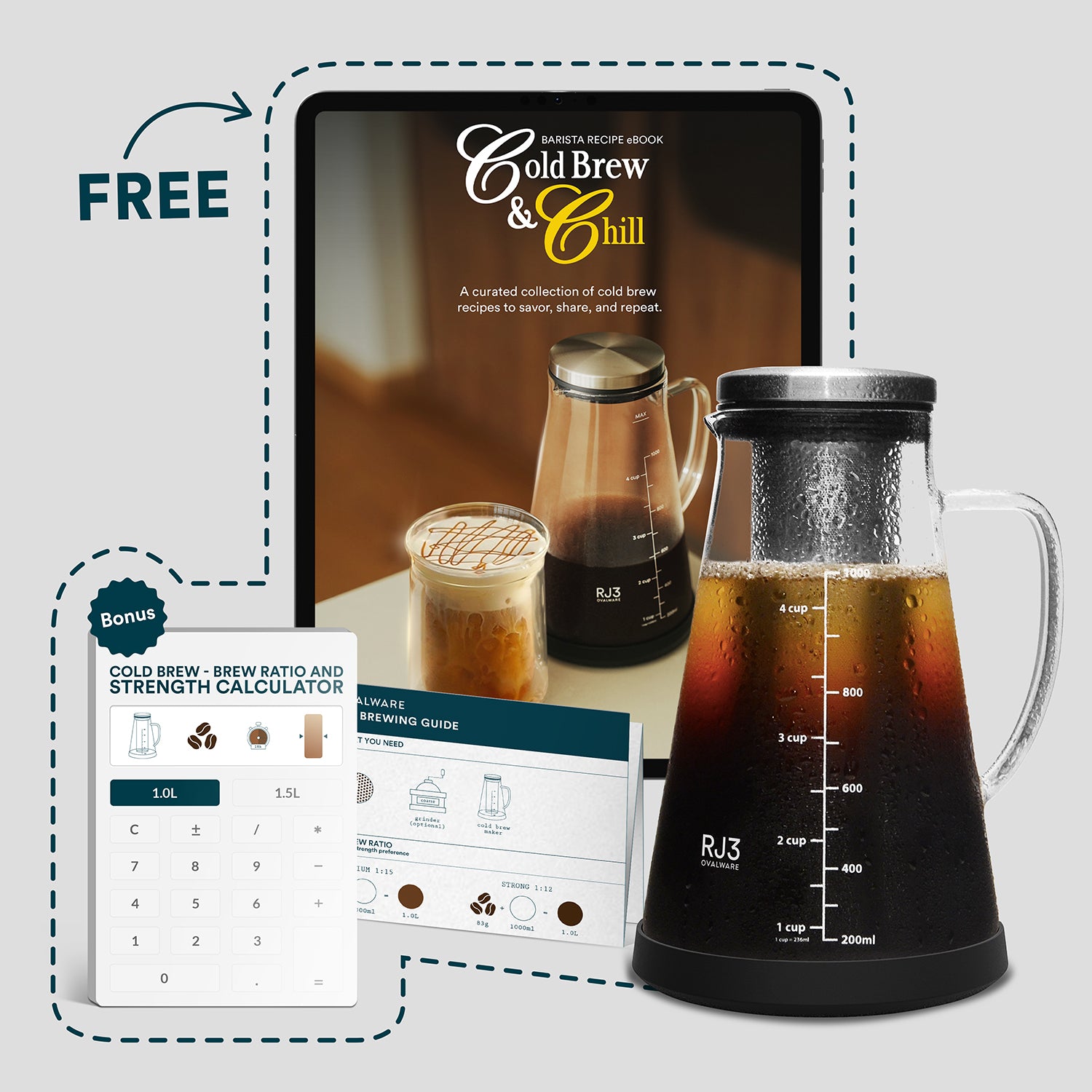 Cold Brew Starter Kit - W/ Cold Brew 101 Sheet and Barista Recipe Book