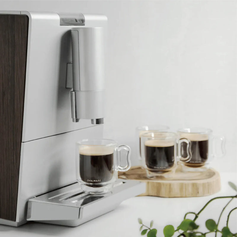 Double Wall Espresso Coffee Cups by OVALWARE with espresso machine