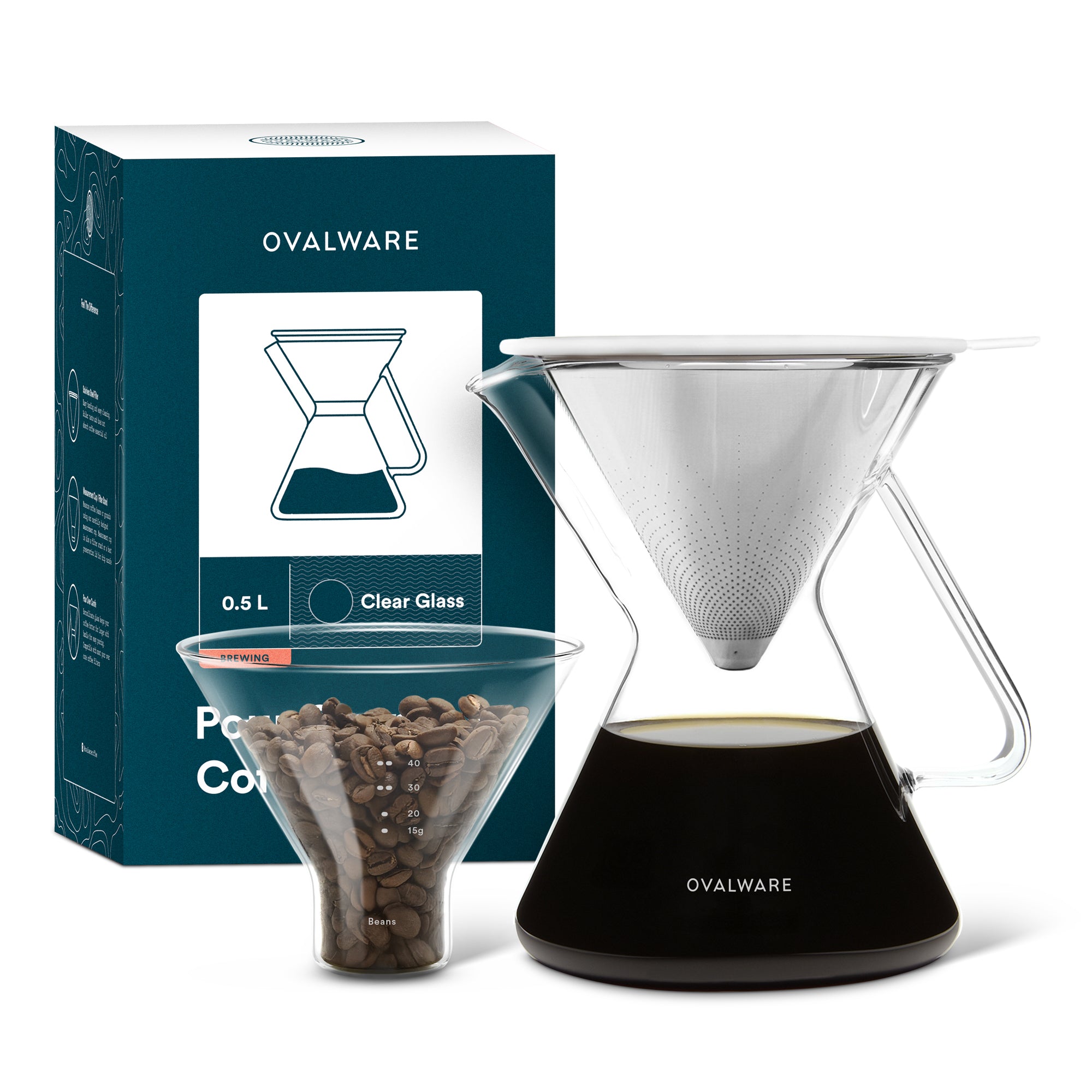 Pour Over Coffee Maker with Filter - 500ml/17oz