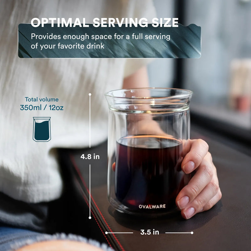 Close-up of thick glass rim, perfect for hot or iced coffee