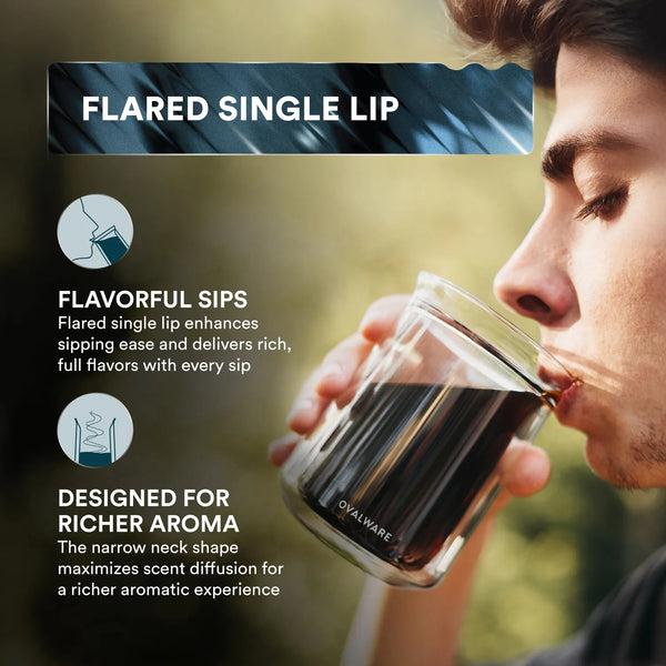 Side view of double wall coffee glass highlighting insulation layer