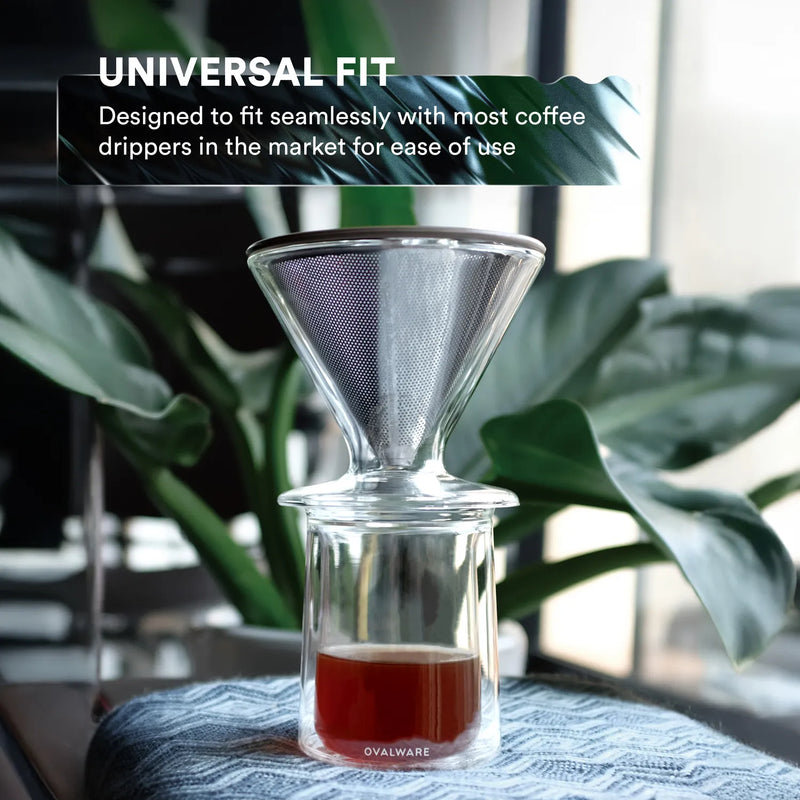 Lifestyle shot of coffee served in glass with minimal tabletop aesthetic