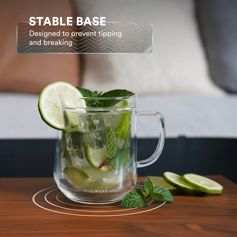 Ovalware Double Wall Stealth Grey Mug For The Perfect Cappuccino, Macchiato, Latte without the risk of tipping and breaking