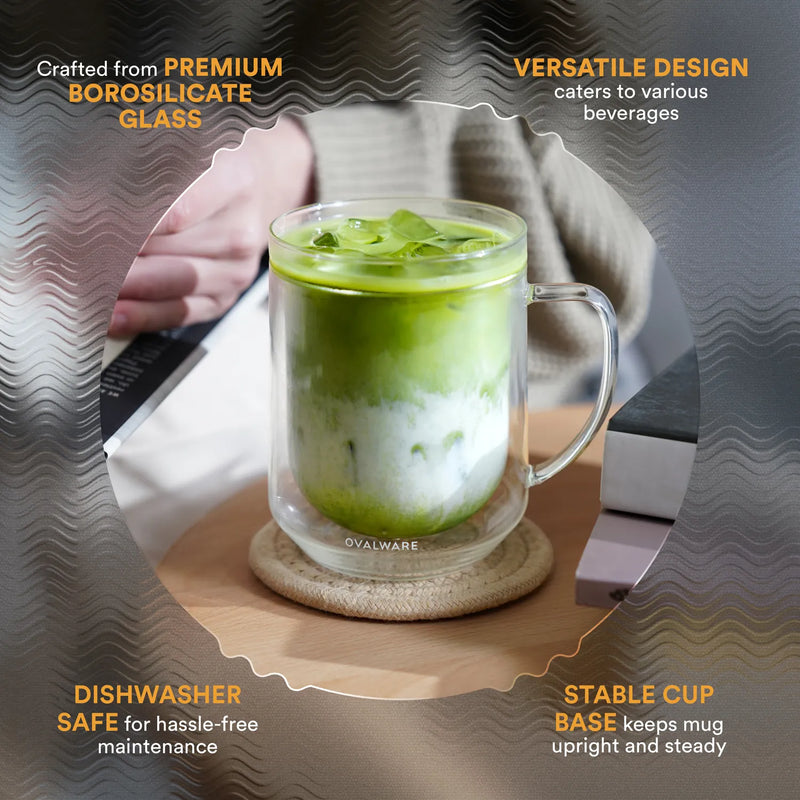 Ovalware Double Wall Stealth Grey Mug For The Perfect Cappuccino, Macchiato, Latte made from premium borosilicate glass