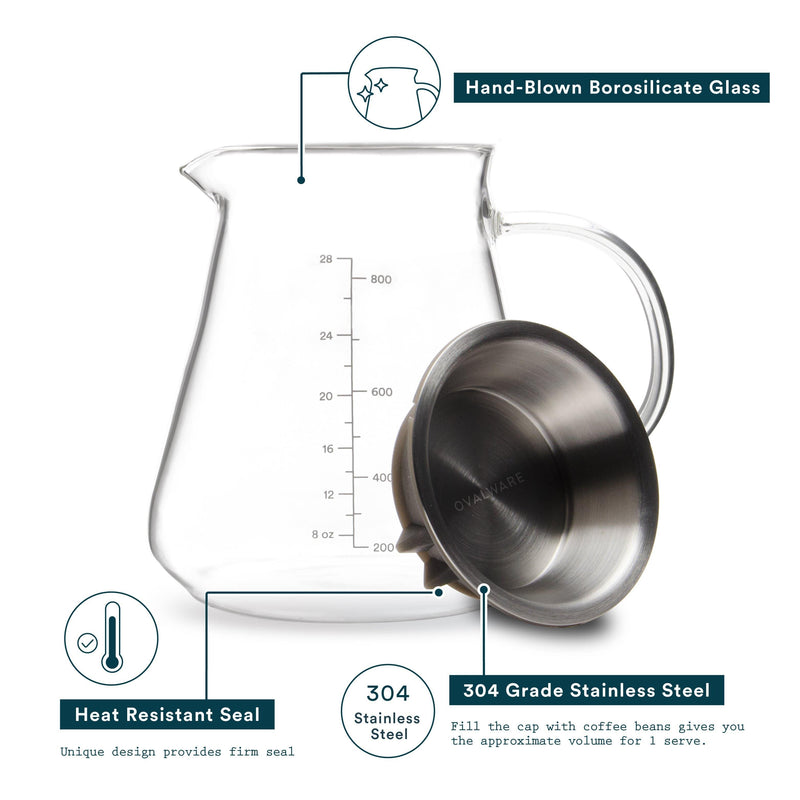 Range Server 2.0 by OVALWARE is made by high grade hand-blown borosilicate glass and 304 stainless steel