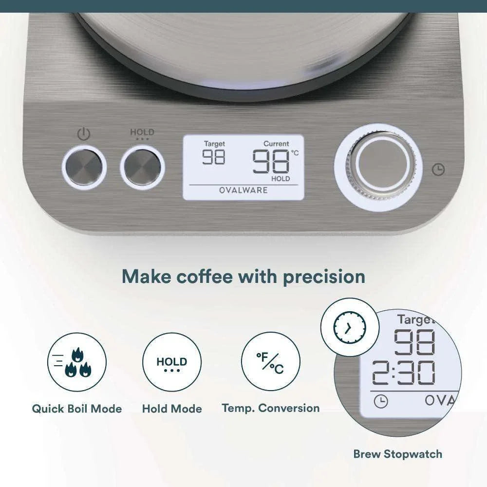 Digital base displaying temperature settings on electric kettle unit