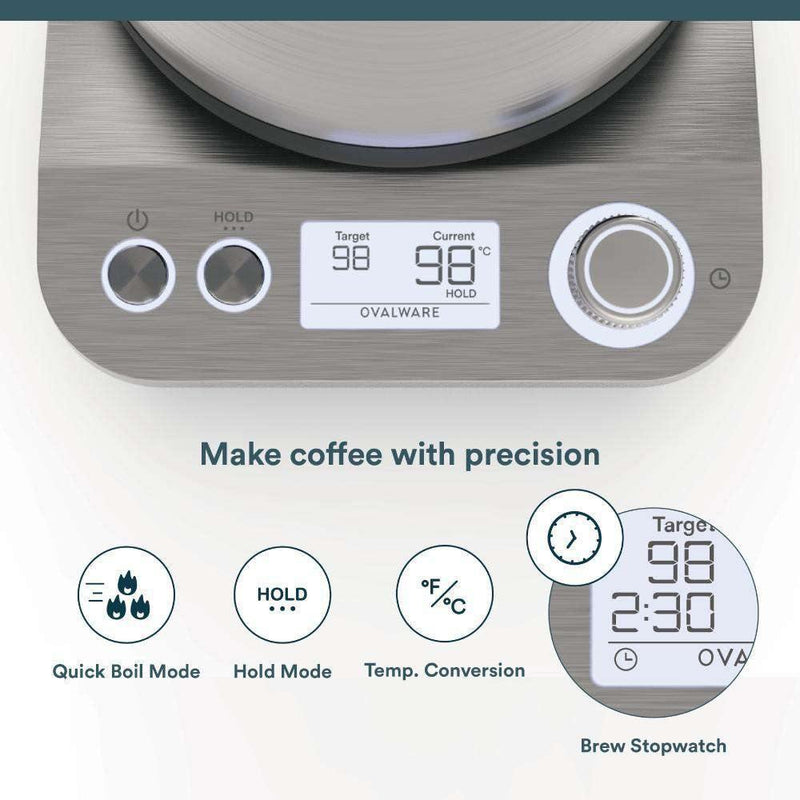 Digital base displaying temperature settings on electric kettle unit
