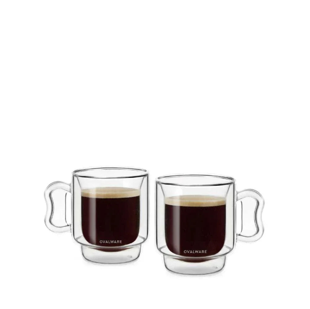 Oggi Double Wall Glass Espresso Cups Set Of 2 - 3oz, Borosilicate Glass, Insulated & Clear