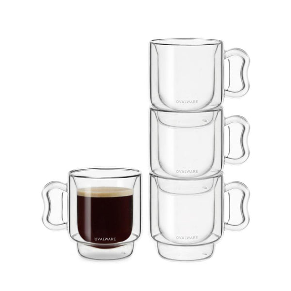 Double Wall Espresso Coffee Cups by OVALWARE pack of 4