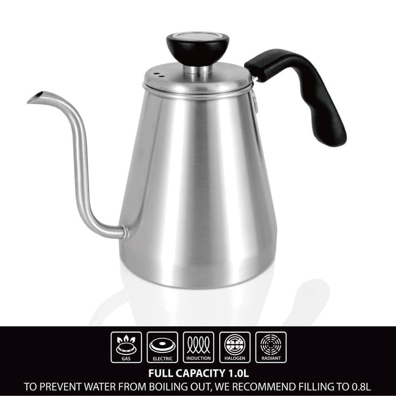 Black 1L Stainless Steel Gooseneck Electric Kettle