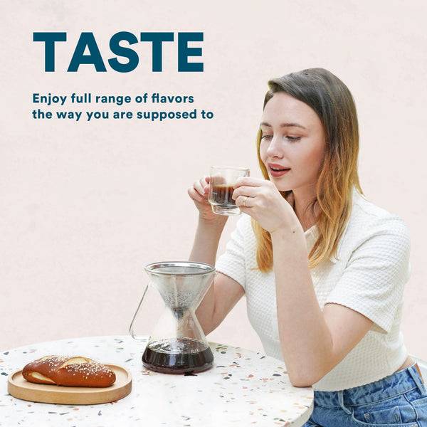 Glass pour over coffee maker with stainless steel filter, ready for brewing the best coffee